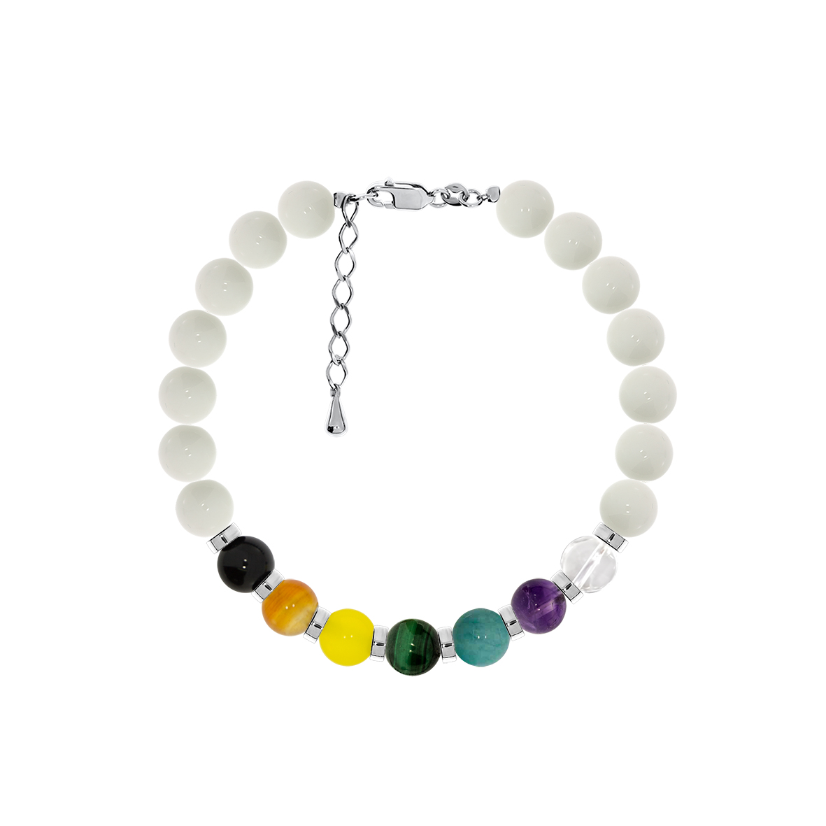 Купить оптом браслет из серебра с аметистом, малахитами, хрусталём, амазонитами и агатами 4340876450-18-1 от Krasnoe