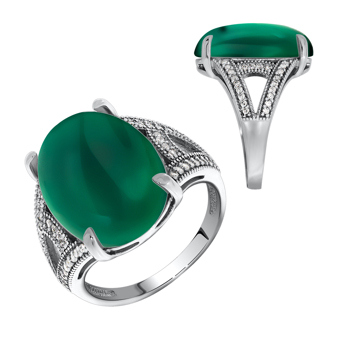 Купить оптом кольцо из серебра с агатом и фианитами 1340393537л-60 от Krasnoe