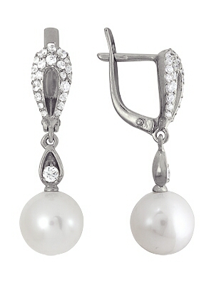 Купить оптом серьги из серебра с жемчугами и фианитами 3887012853 от Krasnoe