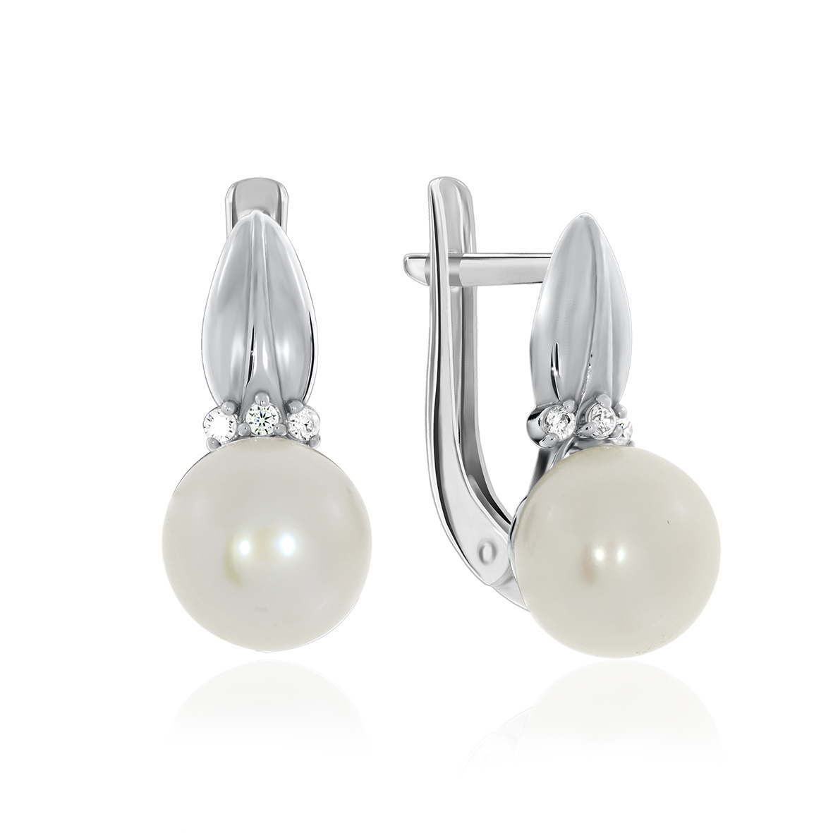 Купить оптом серьги из серебра с жемчугами и фианитами 2340050893 от Krasnoe