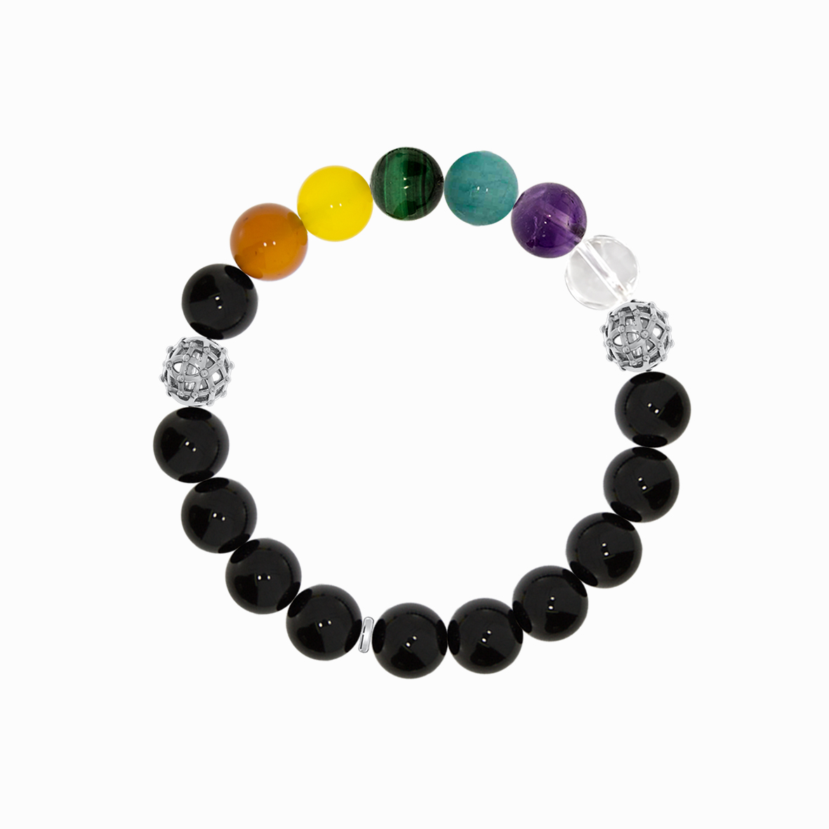 Купить оптом браслет из серебра с малахитом, хрусталём, амазонитом и агатами 4340876454-17 от Krasnoe