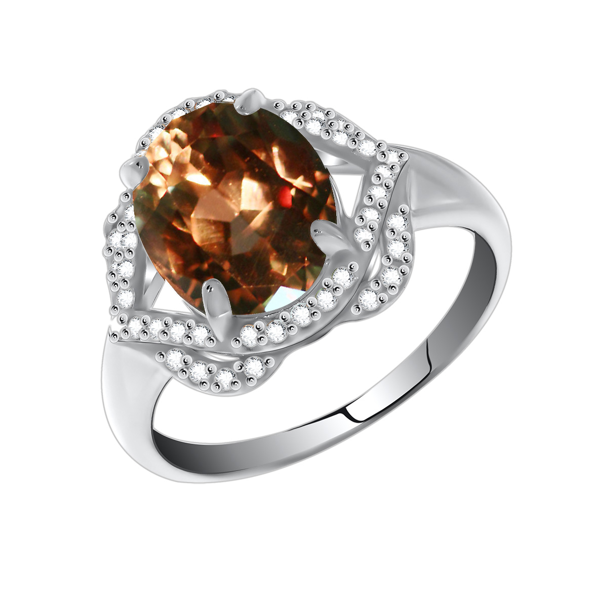 Купить оптом кольцо из серебра с султанитом и фианитами 1340610096 от Krasnoe