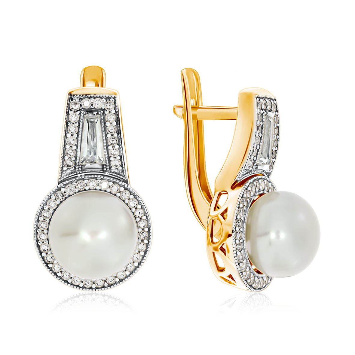 Купить оптом серьги из серебра с жемчугами и фианитами 2329050803л от Krasnoe