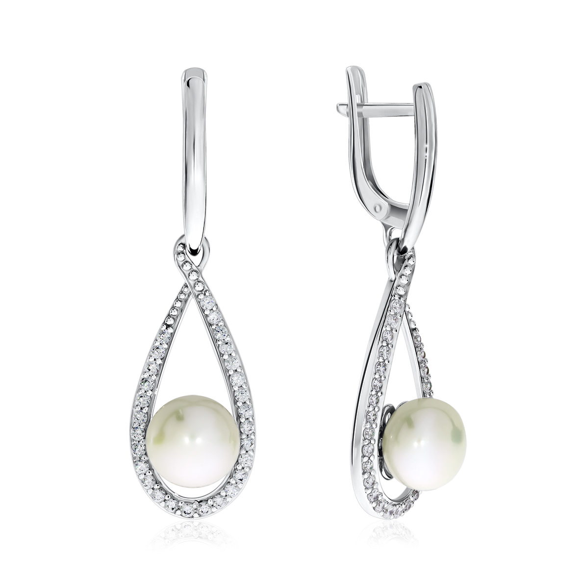 Купить оптом серьги из серебра с жемчугами и фианитами 2340050804л от Krasnoe