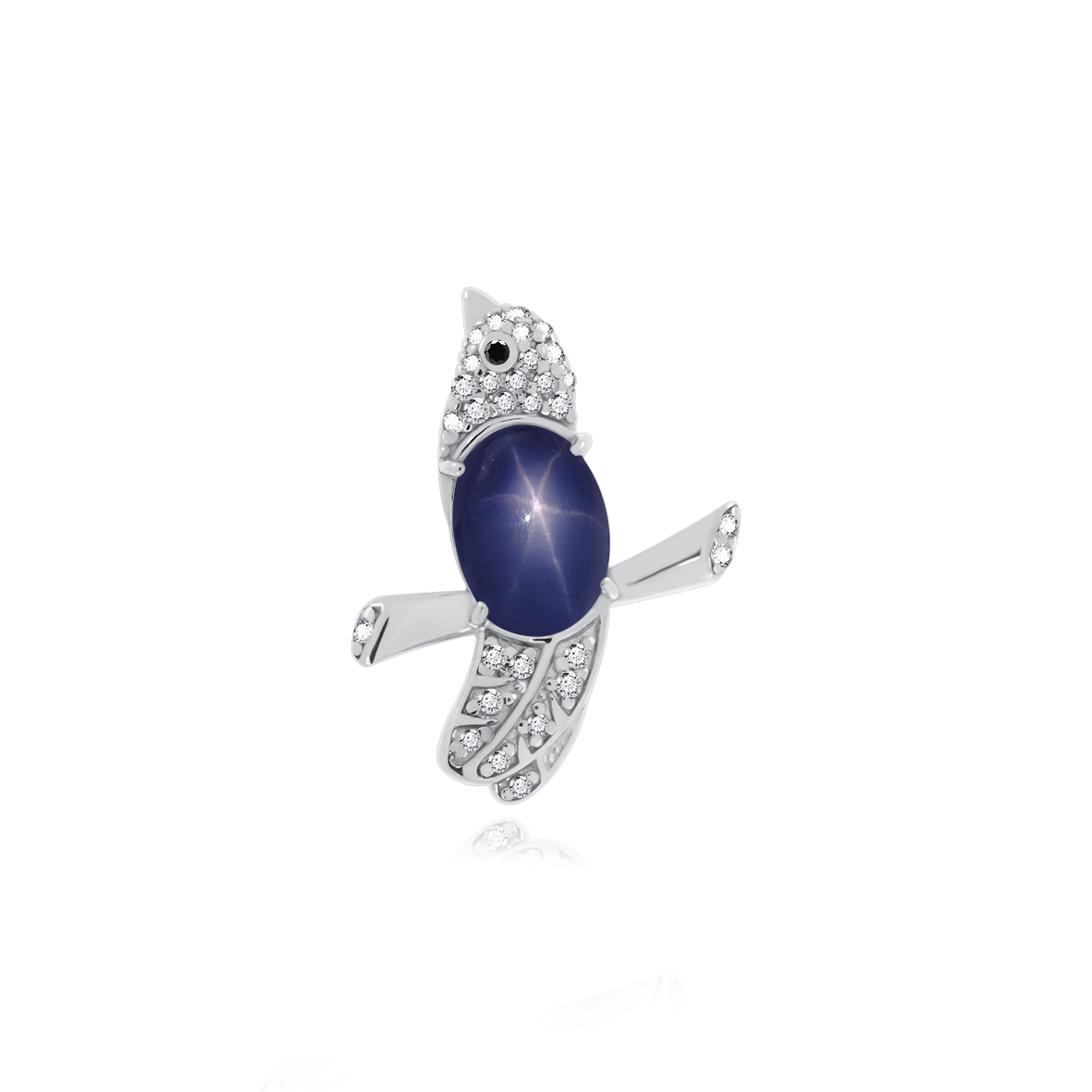 Купить оптом брошь из серебра с ситаллом, сапфир звездчатыйом и фианитами 6340941699-8 от Krasnoe