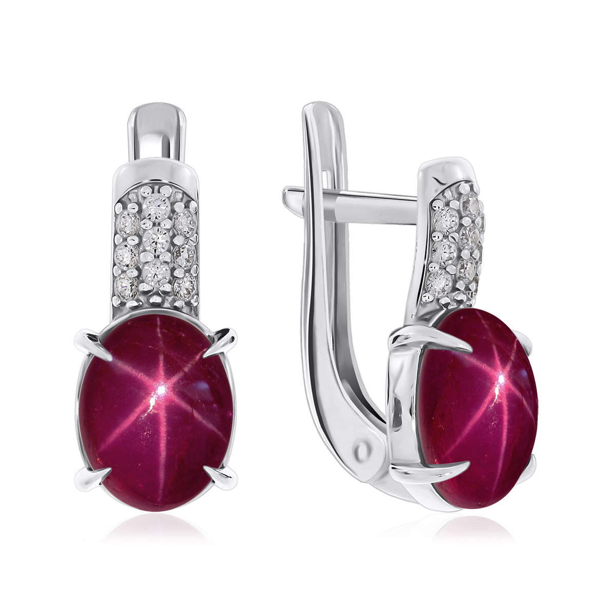Купить оптом серьги из серебра с рубинами звездчатыми и фианитами 2340940373л-3 от Krasnoe