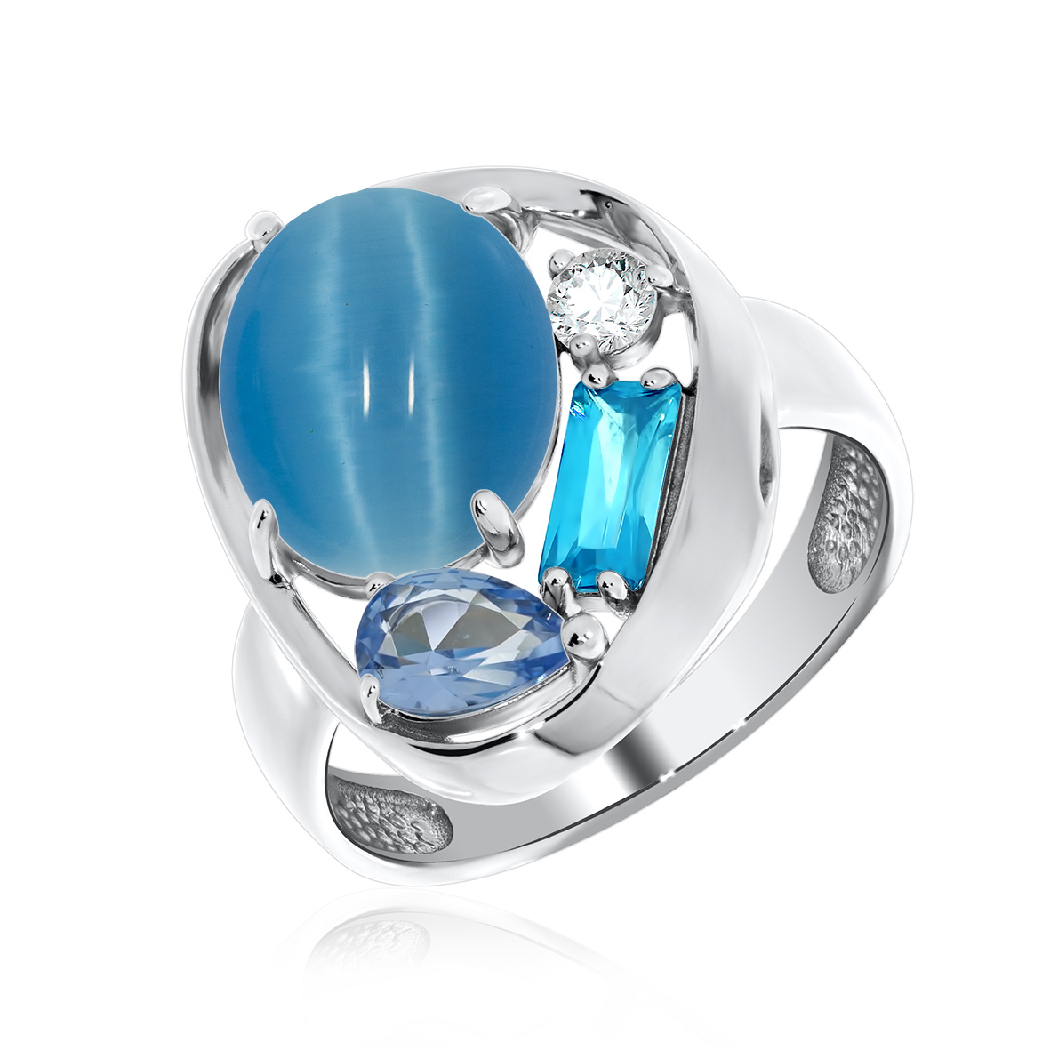 Купить оптом кольцо из серебра с ситаллом, кошачий глазом и фианитами 1340261168-70 от Krasnoe