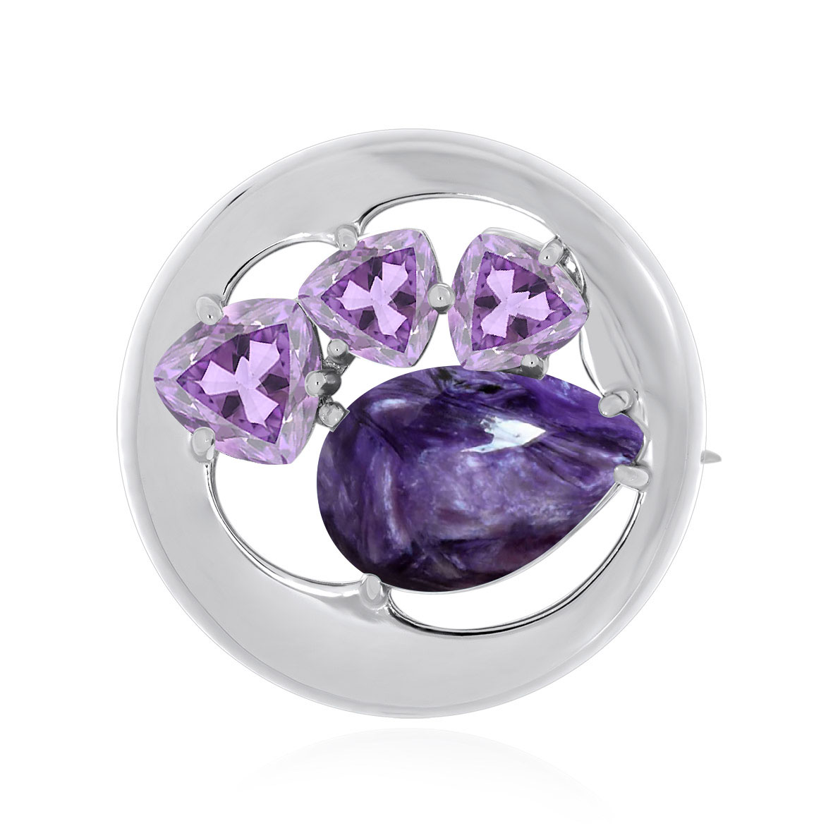 Купить оптом брошь из серебра с чароитом и фианитами 6340461174 от Krasnoe