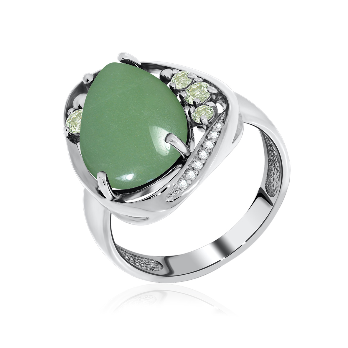 Купить оптом кольцо из серебра с нефритом и фианитами 1340351171 от Krasnoe