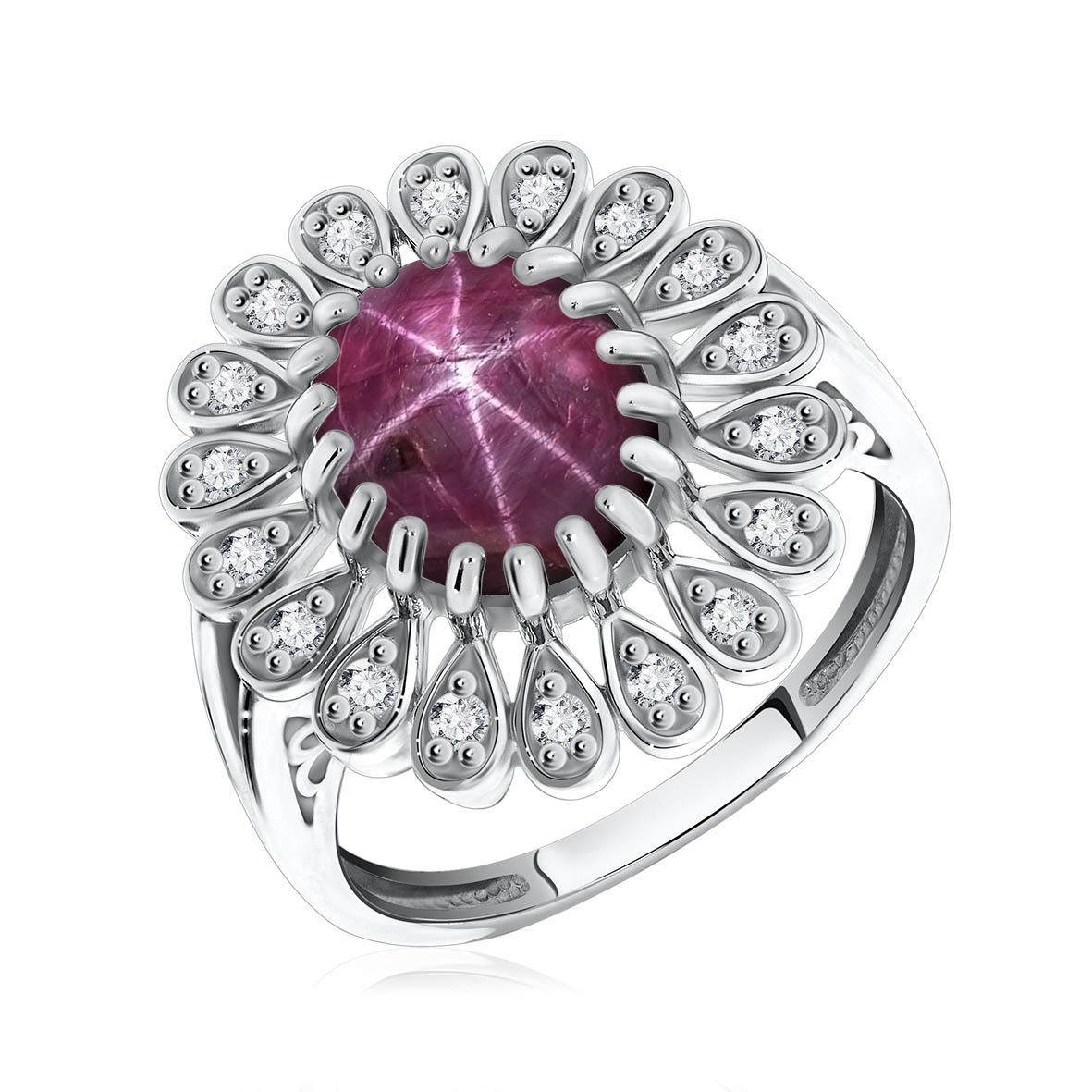 Купить оптом кольцо из серебра с рубином звездчатым и фианитами 1340940251-3 от Krasnoe