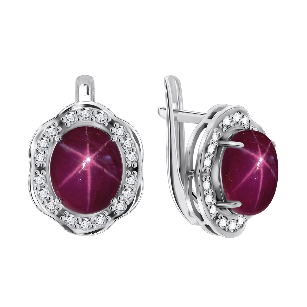 Купить оптом серьги из серебра с рубинами звездчатыми и фианитами 2340940141-3 от Krasnoe
