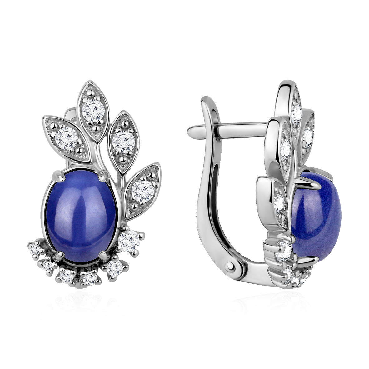 Купить оптом серьги из серебра с сапфир звездчатыйами и фианитами 2340946334-8 от Krasnoe