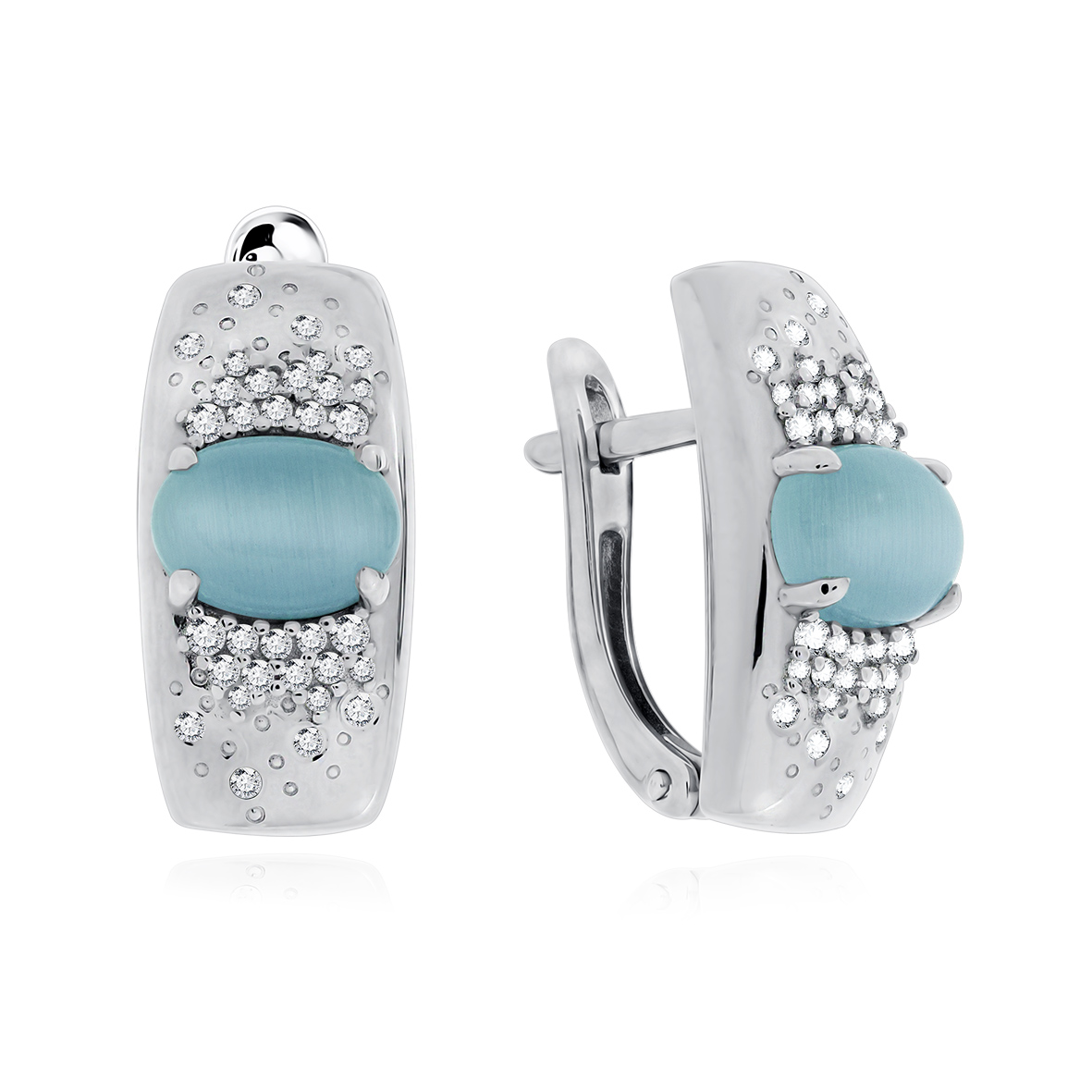 Купить оптом серьги из серебра с кошачий глазами и фианитами 2340262376л-70 от Krasnoe