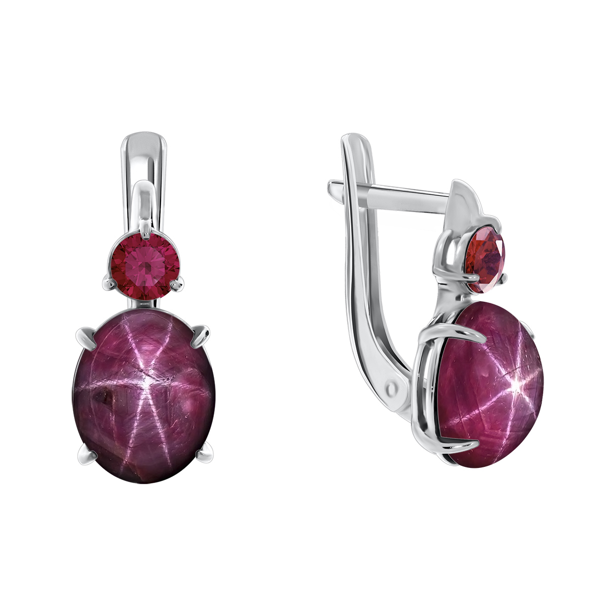 Купить оптом серьги из серебра с синтетическими корундами и рубинами звездчатыми 2340940367-37 от Krasnoe