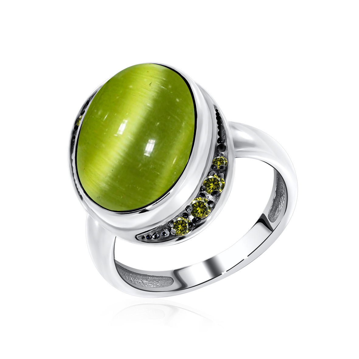 Купить оптом кольцо из серебра с кошачий глазом и фианитами 1348260992-57 от Krasnoe