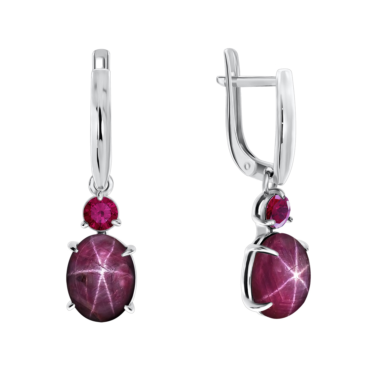 Купить оптом серьги из серебра с синтетическими корундами и рубинами звездчатыми 2340940367-1-37 от Krasnoe