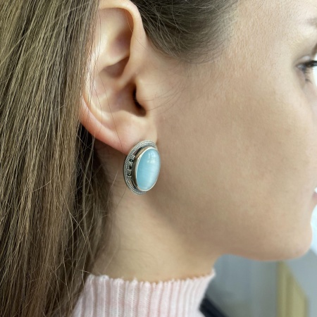 Купить оптом серьги из серебра с кошачий глазами 2310260981-70 от Krasnoe