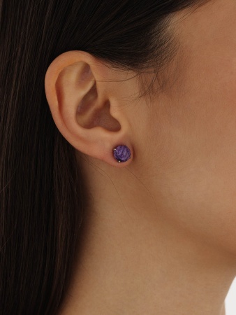 Купить оптом пусеты из серебра с чароитами П340462680 от Krasnoe