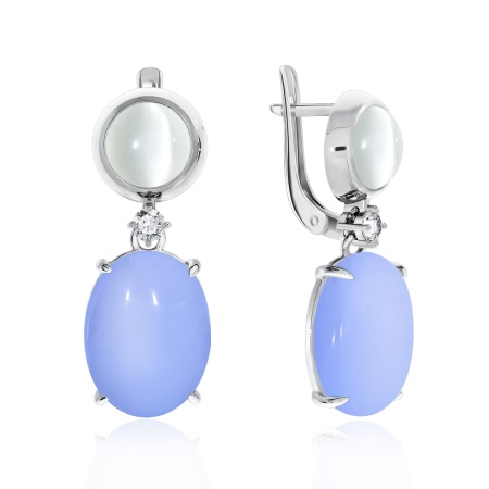 Купить оптом серьги из серебра с фианитами, кошачий глазами и халцедонами 2340870511-9 от Krasnoe