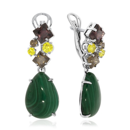 Купить оптом серьги из серебра с малахитами и фианитами 2340381886-31 от Krasnoe