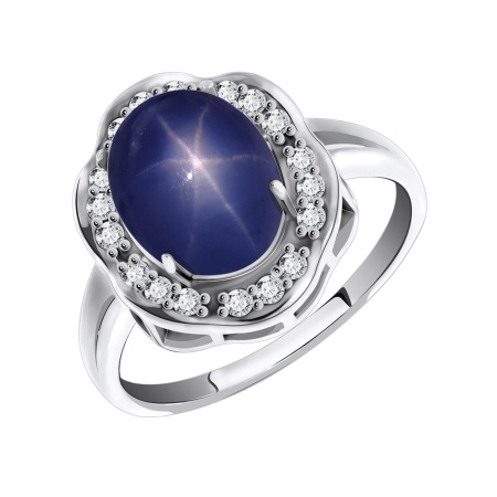 Купить оптом кольцо из серебра с сапфир звездчатыйом и фианитами 1340940141-8 от Krasnoe