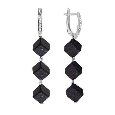 Купить оптом серьги из серебра с синтетическими авантюринами и фианитами 2340360323л от Krasnoe