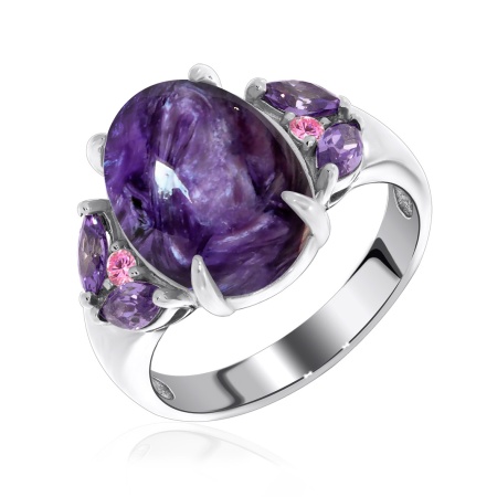 Купить оптом кольцо из серебра с чароитом и фианитами 1340460886-85 от Krasnoe