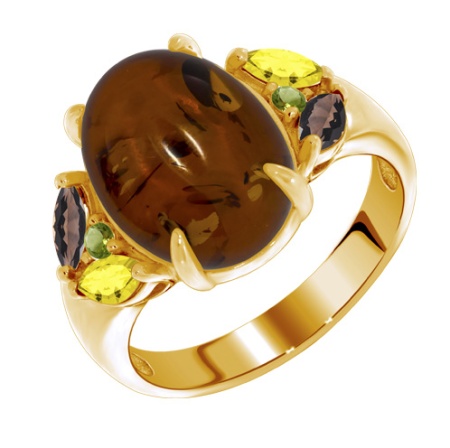 Купить оптом кольцо из серебра с янтарём, топазами, цитринами и фианитами 1320480886 от Krasnoe