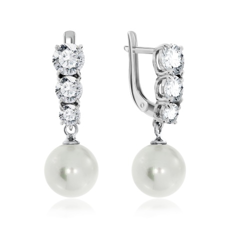Купить оптом серьги из серебра с жемчугами и фианитами 2340240869 от Krasnoe