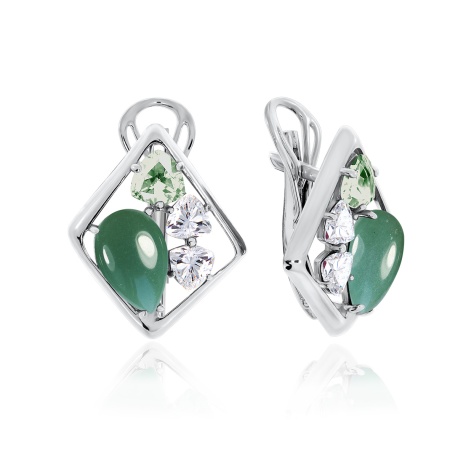 Купить оптом серьги из серебра с авантюринами и фианитами 2340361178-1-60 от Krasnoe