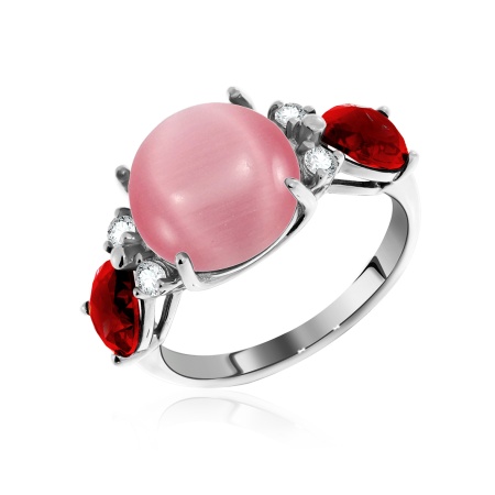 Купить оптом кольцо из серебра с кошачий глазом, гранатами и фианитами 1340260935-31 от Krasnoe