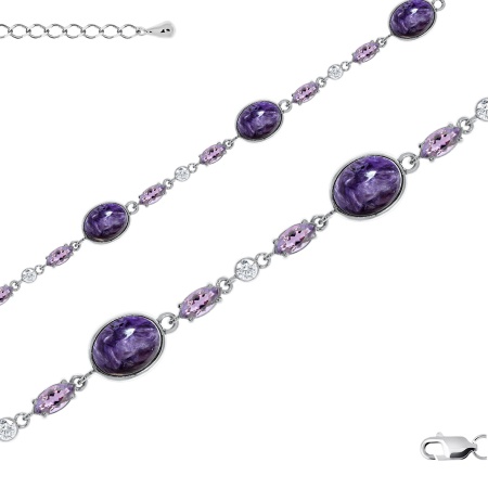 Купить оптом браслет из серебра с чароитами и фианитами 4340462509л-19 от Krasnoe