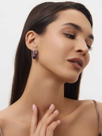 Купить оптом серьги из серебра с чароитами и фианитами 2340460886-92 от Krasnoe