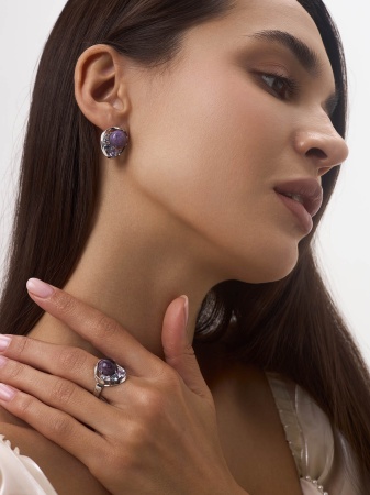 Купить оптом серьги из серебра с ситаллами, чароитами и фианитами 2340461170-84 от Krasnoe