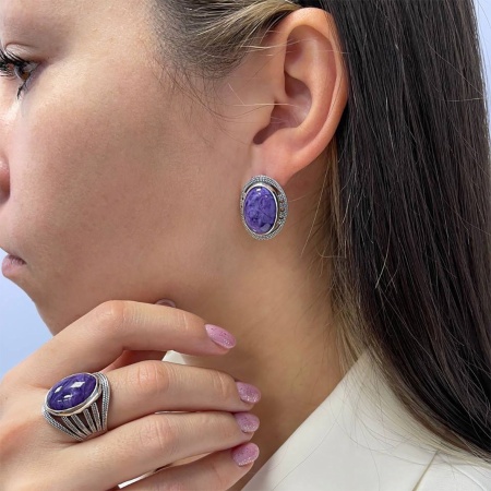 Купить оптом серьги из серебра с чароитами 2310460981 от Krasnoe