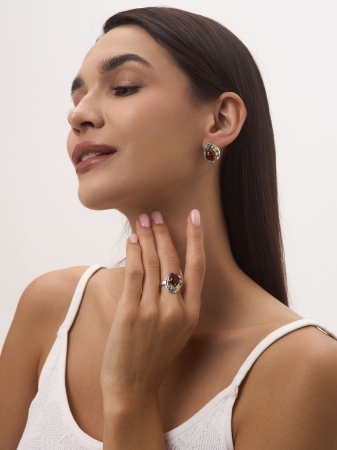 Купить оптом серьги из серебра с ситаллами, янтарём и фианитами 2340861168-60 от Krasnoe