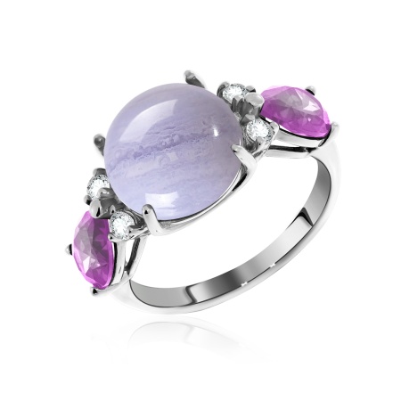 Купить оптом кольцо из серебра с агатом и фианитами 1340390935-84 от Krasnoe