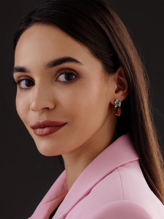 Купить оптом серьги из серебра с янтарём и фианитами 2340860886-60 от Krasnoe