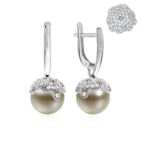 Купить оптом серьги из серебра с жемчугами, ситаллами и фианитами 2340240849л-43 от Krasnoe