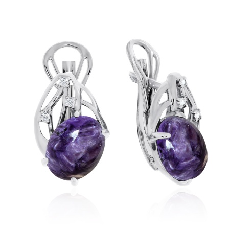 Купить оптом серьги из серебра с чароитами и фианитами 2340460985 от Krasnoe