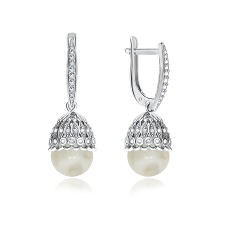 Купить оптом серьги из серебра с жемчугами и фианитами 2340240533л от Krasnoe