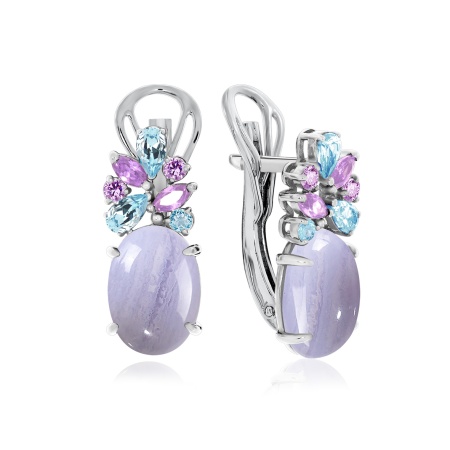 Купить оптом серьги из серебра с агатами, ситаллами и фианитами 2340390886-84 от Krasnoe