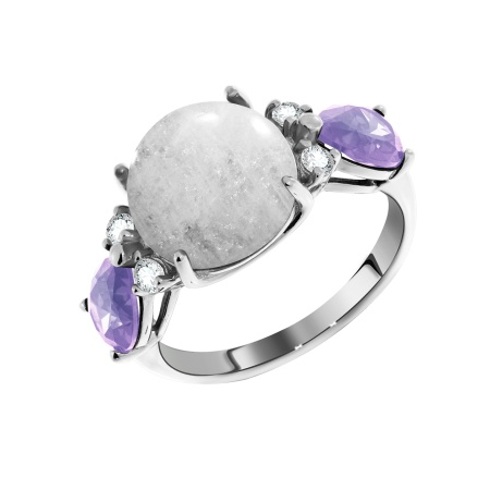 Купить оптом кольцо из серебра с лунным камнем и фианитами 1340930935-84 от Krasnoe