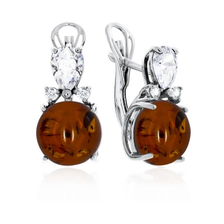 Купить оптом серьги из серебра с янтарём и фианитами 2340860935-50-1 от Krasnoe