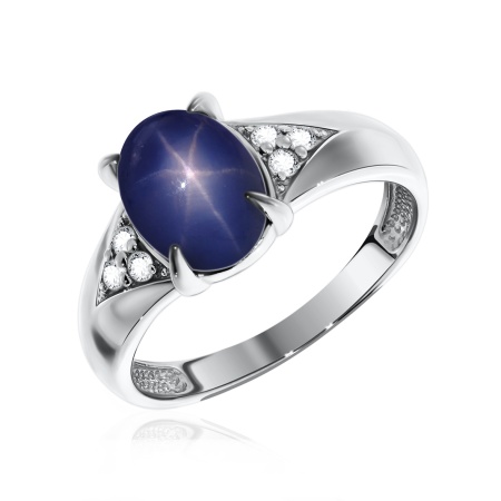 Купить оптом кольцо из серебра с сапфир звездчатыйом и фианитами 1340940372л-8 от Krasnoe