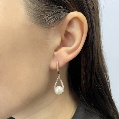 Купить оптом серьги из серебра с жемчугами и фианитами 2329050804-1 от Krasnoe