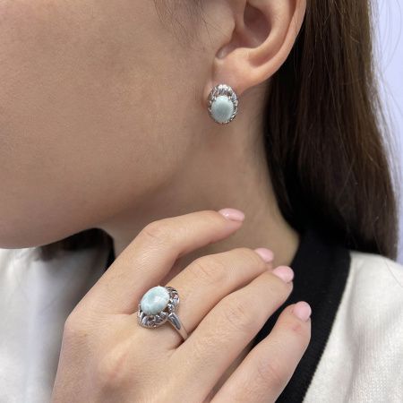 Купить оптом серьги из серебра с ларимаром 2340Л11865 от Krasnoe