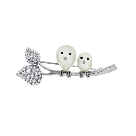 Купить оптом брошь из серебра с эмалью, жемчугами и фианитами 6R024055 от Krasnoe