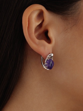 Купить оптом серьги из серебра с чароитами и фианитами 2340460984 от Krasnoe