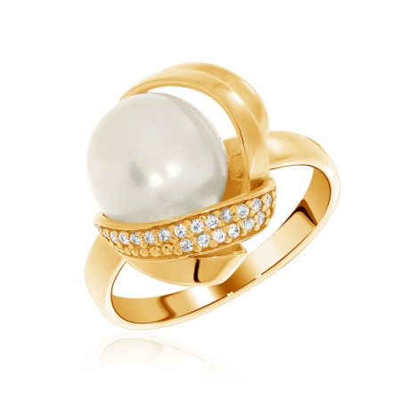 Купить оптом кольцо из серебра с жемчугом и фианитами 1320050861 от Krasnoe